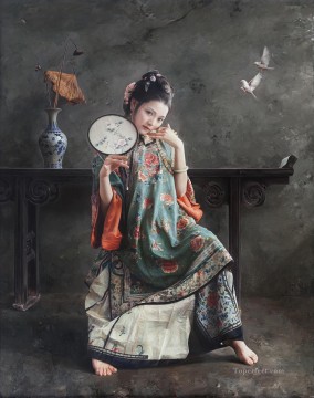 中国の女の子 Painting - スズメの中国人の女の子